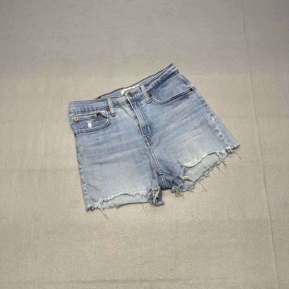 Levi's High Rise Denim Shorts Size 28 Light Wash Raw Hem Distressed Stretch